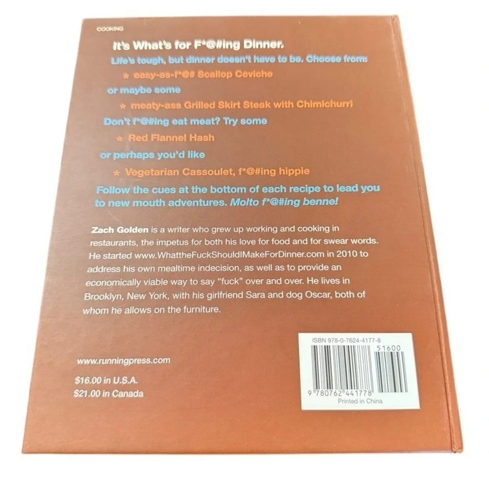 Cookbook Zach Golden What The F**k Should I Make For Dinner Gag Gift Funny Humor